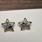 Swavorski Swarovski Crystal Gold Tone Blue Star Starfish Stud Pierced Earrings Swan Signed Photo 0