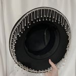 Cotton felt black bling bling cowboy fedora hat crystal Fringe Photo 2