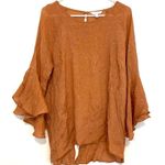 LC Lauren Conrad  Plus Size Slit Back Mini Heart Blouse Orange Bell Sleeve Boho Photo 1