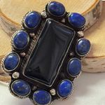 Elegant Black Onyx and Blue Lapis Adjustable Statement Piece Ring Photo 1