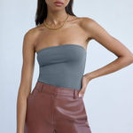 Aritzia Babaton Charcoal Contour Strapless Tube Thong Bodysuit Top Size Medium Photo 0