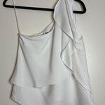 Intermix  White One Shoulder Ruffle Asymmetrical Top Size M Made in USA Photo 0