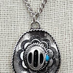 Detailed Cowboy Hat Necklace with Faux Turquoise Silver Photo 0