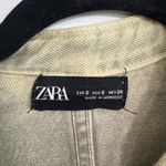 ZARA Denim Snap Button Puff Sleeve Shacket in Olive Green Photo 4