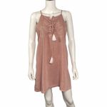 Celebrity Pink  NEW Lace Up Tassel Embroidered Boho Mini Dress Pink Sleeveless M Photo 1