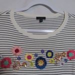 Talbots  Striped Beaded Floral Crewneck Sweater Flare Sleeve Size L Photo 2