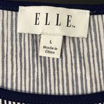 Elle  Women's Shift Dress Cold Shoulder Short Sleeve Striped Midi Large Navy Blue Photo 5