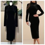 Eloquent Drama Black Velvet Mock Neck Midi Dress Size L Photo 1