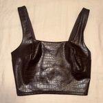 EXPRESS  Body Contour Faux Leather Croc-Textured Brown Square Neck Cropped Tank Photo 1