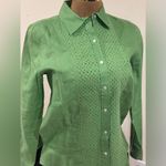 Talbots Green. Button Down Collar Long Sleeves. Pearl Buttons Sz XS 100% Linen. Photo 5