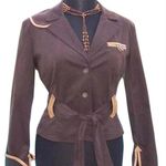 Cache  Brown Cotton Suede Removable Belt Leather Trim Jacket Top Stretch $188 NWT Photo 1