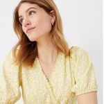 Ann Taylor  NWT Yellow Floral Puff Sleeve Wrap Dress Medium Ruffle‎ Hem Tie Waist Photo 2