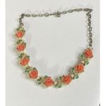 Vintage Celluloid Pink Lucite Rose Flower Gold Choker Coquette Necklace Pearls Photo 1