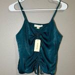 Monteau blue green satin ruched cami top women’s size large Photo 0