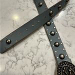 Vintage Skull & Cross Bones Made in Italy Belt Bucket w/ Blue Belt Silver Photo 3