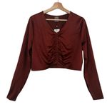 CALIA Long Sleeve Ruched Swim Rash Guard Top Red Brown Shine Size XXL Photo 2