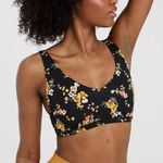 Aerie New Offline Floral Print Mesh Back Plunge Sports Bra Black Size Small Photo 0