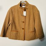 Talbots NEW Vintage Tan Plaid Wool Jacket Leather Trim Quiet Luxury Old Money Lg Photo 1