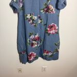 Vasna Shirt Dress Women S Blue Pink Floral Linen Boxy Lagenlook Pocket Roll Tab Photo 9
