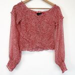 Lucy Paris Womens M Cynthia Smocked Top Red White Cropped Long Sleeve Boho Photo 1