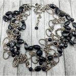 Silver Tone & Black Bead Twisted Multi Chain Statement Necklace Layer Adjustable Photo 7