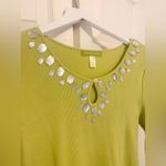 Sigrid Olsen  Green Mother of Pearl Keyhole Long Sleeve T-Shirt 3/4 Sleeve Size L Photo 2