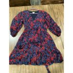 Shoshanna  faux wrap long sleeve floral ruffle blue & red v neck mini dress  10 Photo 6