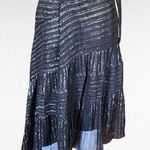 WD•NY WD.NY Black Metallic Diagonal Stripe Assymetric Hem Silk Midi Skirt Size 6 Photo 0