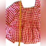 Entro  Women’s Size Large Pink & White Gingham Babydoll Top with Square Neck Photo 1