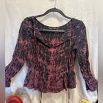 Gypsy 05  Blouse Women’s Burgundy Kam Silky Tie Dye Ruffle Lace Up XSmall Photo 4