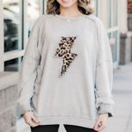 easel  Leopard  Stitched Lightning Bolt Sweater Pullover Oversized Distress‎ Photo 0