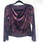Briggs New York Womens Petite M Velvet Paisley Print Long Sleeve Cowl Neck Top Photo 1