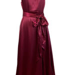Alex Evenings Wine Red Satin Evening Gown Size 12 A-Line Halter Formal Dress Photo 0