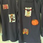 Karen Scott  Novelty Fall Autumn Motif Button Down Shirt Womens Medium Navy Photo 1