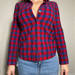 J Crew Red Purple Blue Plaid Flannel Shirt Size 0 Photo 0