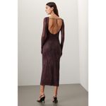 Louna Brown Burgundy Mesh Overlay Printed Long Sleeve Midi Dress Size XL Photo 2