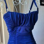 Chic Royal Blue Ruched Mini Dress Photo 5