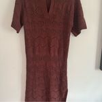 Free People  FP Beach Crochet Knit Eyelet Sweater Dress Maxi in Brown Photo 6