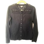 Eddie Bauer  Black Crochet Eyelet Knit Crew Neck Long Sleeve Cardigan Sweater S Photo 0