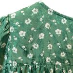 Free People  Green Floral Ruched Puff Sleeve Fit & Flare Silky Mini Dress Size 6 Photo 4