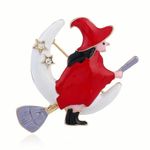 1pc Dropping Enamel Red‎ Witch White Moon Shape Brooch Pin Gold Plated Photo 0