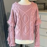 Pink Lily Sweater  Cable Knit Boho Fringe Chunky Womens Small Rose Photo 0