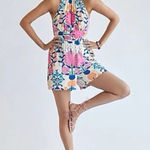 Plenty by Tracy Reese High Neck Sleeveless Floral Ruffle Trim Romper Size XS Yellow Photo 0