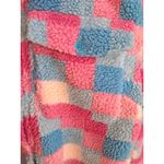 Cozy Sherpa Checkered Shacket Pink Blue White Womens Long Jacket Size XL Photo 7