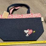 snoopy peanuts woodstock denim floral print tote hand bag Blue Photo 0