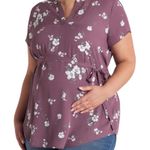 Full Moon Segura Short Sleeve Tie Waist Maternity Blouse Light Purple Floral 2X Size undefined Photo 0