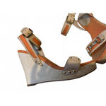 Ralph Lauren  Beige and Orange Wedge Sandals Buckle Straps 7 Photo 2