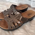 Clarks Brown Leather Mules with Comfort Footbed size 10M adjustable Velcro strap Photo 0