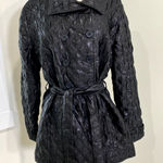 Chico's Black Double Breasted Quilted Puffer Jacket Sz M Old Money Luxury Career Photo 0