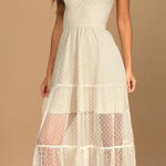 Lulus  size Medium Romantic Spot Cream Polka Dot Mesh Tiered Midi Dress NWT Photo 0